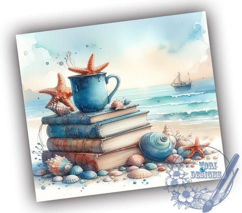 Beach Books 20oz Skinny Tumbler, Book Lover Tumbler Png, Straight & Tapered Tumbler Wrap, Instant Digital Download Sublimation ToriDesigns 
