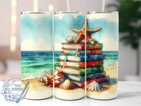 Beach Books 20oz Skinny Tumbler, Book Lover Tumbler Png, Straight & Tapered Tumbler Wrap, Instant Digital Download Sublimation ToriDesigns 