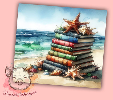 Beach Books 20oz Tumbler Png, Straight & Tapered Tumbler Png, Loves Books Tumbler Png, Digital Download PNG Sublimation Lara' s Designs 