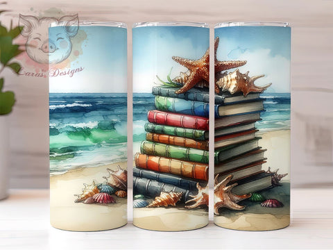 Beach Books 20oz Tumbler Png, Straight & Tapered Tumbler Png, Loves Books Tumbler Png, Digital Download PNG Sublimation Lara' s Designs 