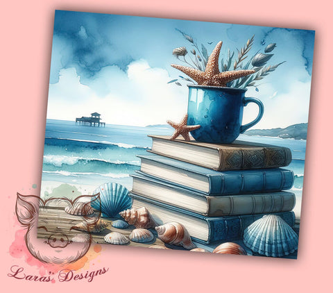 Beach Books 20oz Tumbler Png, Straight & Tapered Tumbler Png, Summer Books Tumbler Png, Digital Download PNG Sublimation Lara' s Designs 