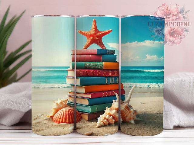 Beach Books 20oz Tumbler Wrap PNG, Book Lover Tumbler Png, Straight & Tapered Tumbler Wrap, Instant Digital Download Sublimation Li Zamperini 