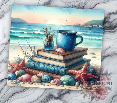 Beach Books 20oz Tumbler Wrap PNG, Summer Books Tumbler Png, Straight & Tapered Tumbler Wrap, Instant Digital Download Sublimation Li Zamperini 