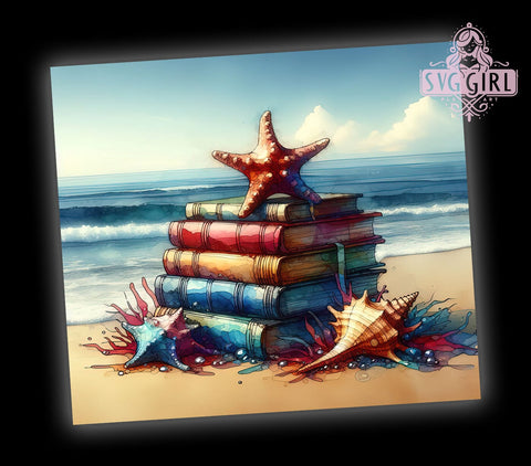 Beach Books 20oz Tumbler Wrap Sublimation Design, Straight Tapered Tumbler Wrap, Book Lovers Tumbler Png, Instant Digital Download Sublimation SvggirlplusArt 
