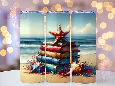 Beach Books 20oz Tumbler Wrap Sublimation Design, Straight Tapered Tumbler Wrap, Book Lovers Tumbler Png, Instant Digital Download Sublimation SvggirlplusArt 