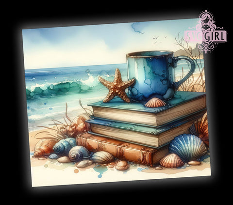Beach Books 20oz Tumbler Wrap Sublimation Design, Straight Tapered Tumbler Wrap, Summer Books Tumbler Png, Instant Digital Download Sublimation SvggirlplusArt 