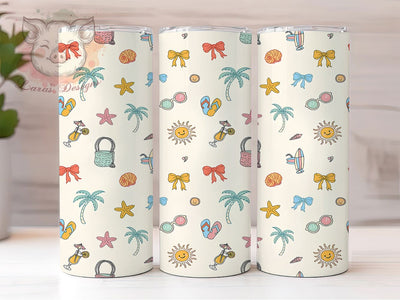 Beach Bow Doodle 20oz Tumbler, Summer Doodle, Sketchy Illustration, Playful Pattern, Hand-Drawn Style, Skinny Tumbler, Sublimation PNG Sublimation Lara' s Designs 