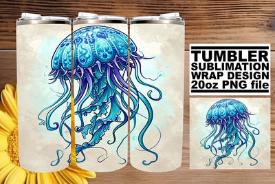 Beach Breeze Tumbler Design, Summer Sublimation Wrap, 20oz, Coastal Fish Art, Watercolor Sea Creatures Sublimation afrosvg 
