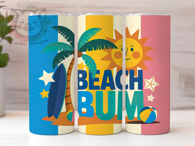 Beach Bum 20oz Tumbler Wrap, Beach Bum Design, Vacation Sublimation PNG, Beach Quote Wrap, 20oz Tumbler Wrap, Summer Vibes Sublimation, Tropical Beach PNG Sublimation Lara' s Designs 