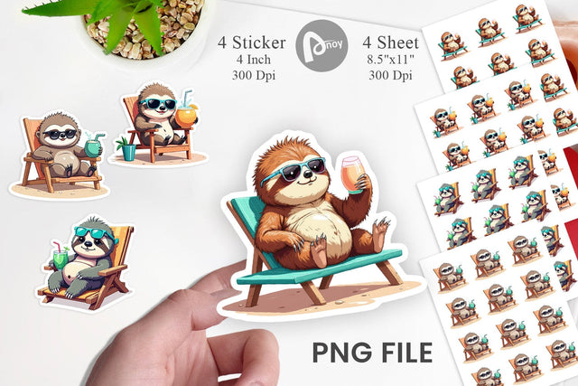 Beach Bum Sloth Sticker Sublimation artnoy 