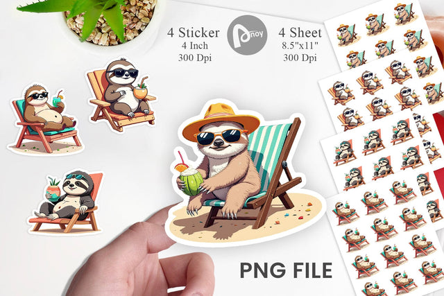 Beach Bum Sloth Sticker Sublimation artnoy 