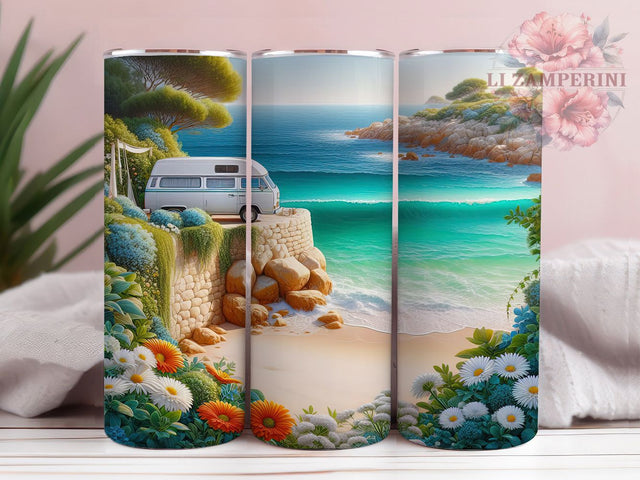 Beach Camping RV Summer Tumbler Wrap, RV Camper Tumbler Wrap Design PNG, Seamless 20oz Sublimation Tumbler Template, Motorhome PNG, Summer Vibes Sublimation Li Zamperini 