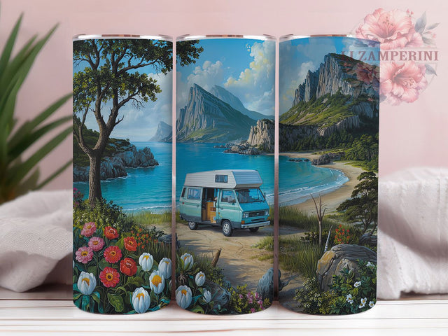 Beach Camping RV Summer Tumbler Wrap, RV Camper Tumbler Wrap Design PNG, Seamless 20oz Sublimation Tumbler Template, Motorhome PNG, Summer Vibes Sublimation Li Zamperini 
