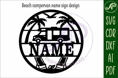 Beach Caravan/ campervan name sign svg laser cut template SVG APInspireddesigns 