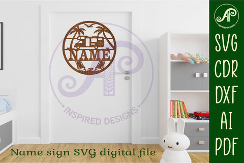 Beach Caravan/ campervan name sign svg laser cut template SVG APInspireddesigns 