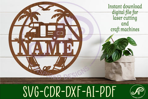 Beach Caravan/ campervan name sign svg laser cut template SVG APInspireddesigns 