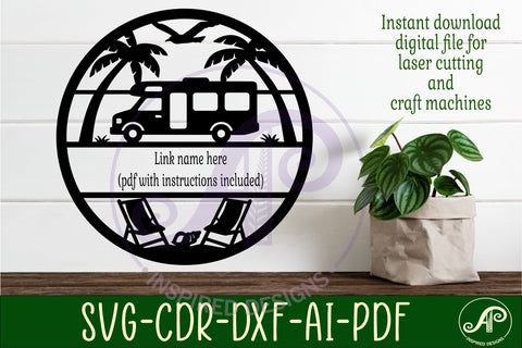 Beach Caravan/ campervan name sign svg laser cut template SVG APInspireddesigns 