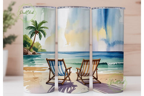 Beach Chairs Tumbler Wrap PNG Sublimation PixelChick 