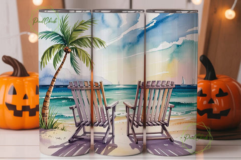 Beach Chairs Tumbler Wrap PNG Sublimation PixelChick 