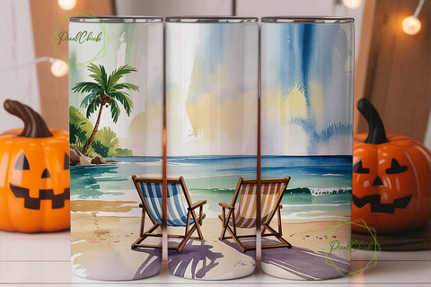 Beach Chairs Tumbler Wrap PNG Sublimation PixelChick 