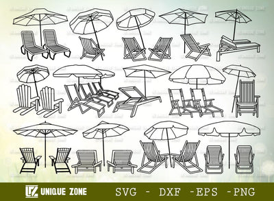 Beach Chairs With Umbrella SVG-Beach Chairs Outline Cut File Bundle SVG Unique Zone 