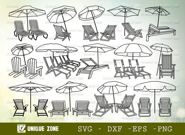 Beach Chairs With Umbrella SVG-Beach Chairs Outline Cut File Bundle SVG Unique Zone 