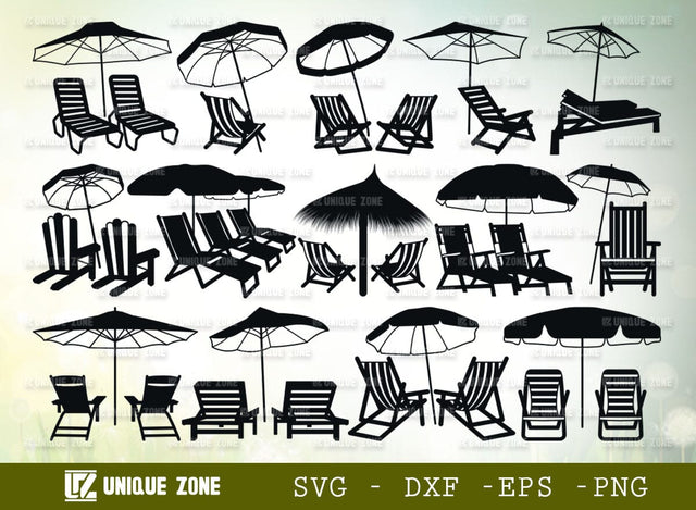 Beach Chairs With Umbrella SVG-Beach Chairs Silhouette Cut File Bundle SVG Unique Zone 