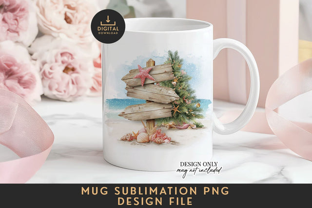 Beach Christmas Mug Wrap Sublimation PNG Full Template Sublimation BijouBay 