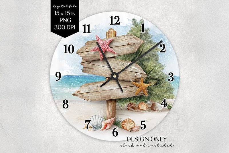 Beach Christmas Wall Clock Sublimation PNG 15x15 Sublimation BijouBay 