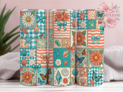 Beach Coastal Quilt 20oz Tumbler, Beach Coastal Quilt, 20oz Tumbler Wrap, Sublimation Design, Cute Coastal PNG, Beach Tumbler Wrap, Quilt Tumbler Design, Digital Download Sublimation Li Zamperini 