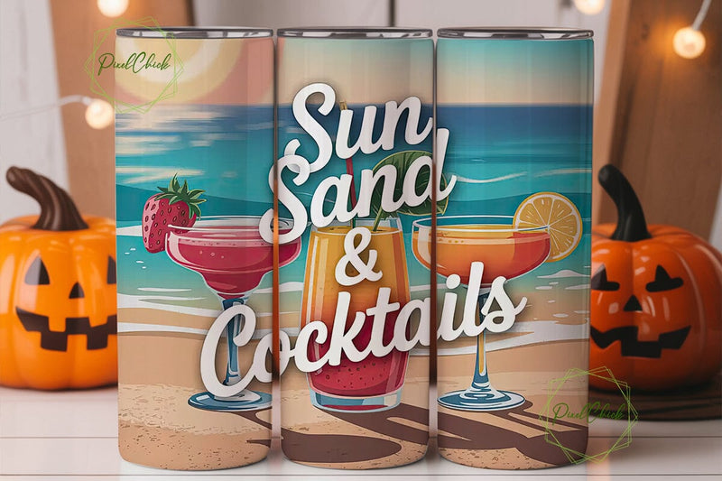 Beach Cocktails 20oz Tumbler Wrap Sublimation PixelChick 