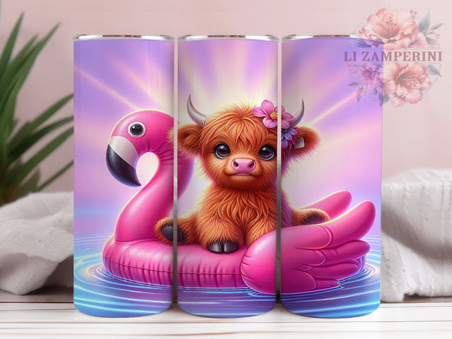 Beach Cow Flamingo 20oz Tumbler, Flamingo Pool Float Sublimation, Pink Flamingo PNG, Cow On The Beach, 20oz Tumbler Wrap, Summer Vibes Sublimation, Playful Cow Design Sublimation Li Zamperini 