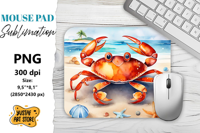 Beach Crab mouse pad sublimation. Watercolor design Sublimation Yustaf Art Store 