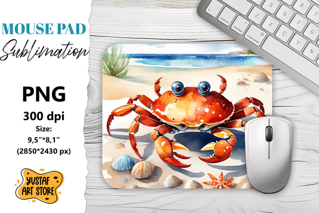 Beach Crab mouse pad sublimation. Watercolor design Sublimation Yustaf Art Store 