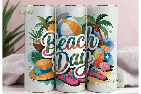 Beach Day Summer Fun 20oz Tumbler Wrap Sublimation PixelChick 