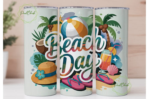 Beach Day Summer Fun 20oz Tumbler Wrap Sublimation PixelChick 