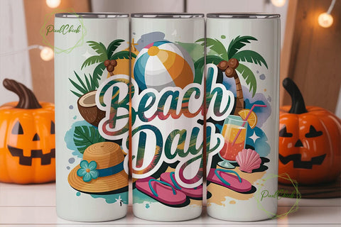 Beach Day Summer Fun 20oz Tumbler Wrap Sublimation PixelChick 