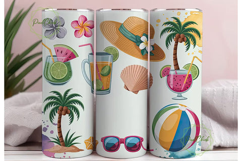 Beach Day Summer Fun 20oz Tumbler Wrap Sublimation PixelChick 