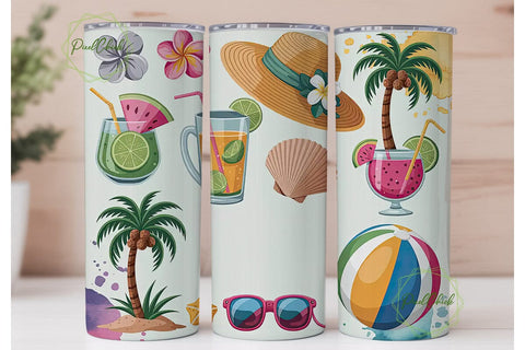 Beach Day Summer Fun 20oz Tumbler Wrap Sublimation PixelChick 