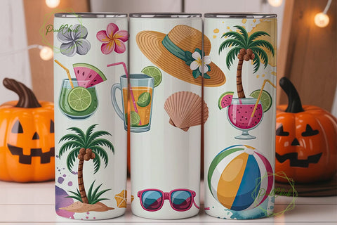 Beach Day Summer Fun 20oz Tumbler Wrap Sublimation PixelChick 