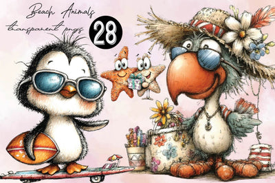 Beach Farm Animals PNG Clipart Set Bundle. Sublimation SVGArt 