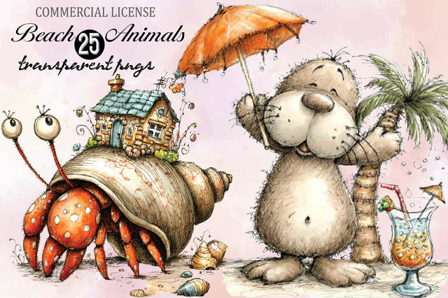 Beach Farm Animals PNG Clipart Set Bundle. Sublimation SVGArt 