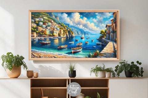 Beach Frame TV art, coastal Frame TV art, Mediterranean art Digital Pattern Artisan Craft SVG 