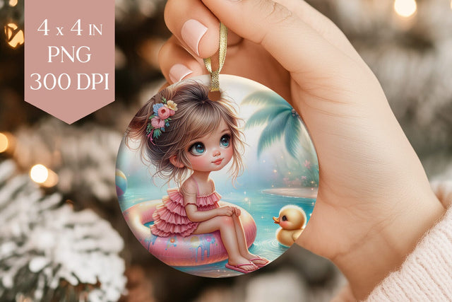 Beach Girl & Duckling PNG Ornament Sublimation BijouBay 