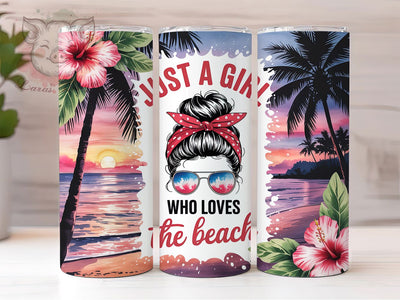 Beach Girl Messy Bun Summer 20oz Tumbler Wrap, Messy Bun, Tropical Beach, Beach Quote, Summer Vibes, 20oz Tumbler Wrap, Sublimation PNG Sublimation Lara' s Designs 