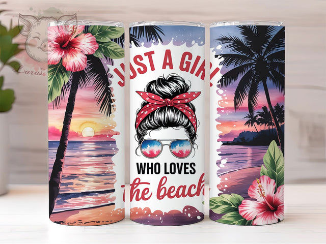 Beach Girl Messy Bun Summer 20oz Tumbler Wrap, Messy Bun, Tropical Beach, Beach Quote, Summer Vibes, 20oz Tumbler Wrap, Sublimation PNG Sublimation Lara' s Designs 