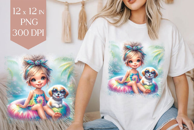 Beach Girl & Puppy T-Shirt Sublimation Design Sublimation BijouBay 
