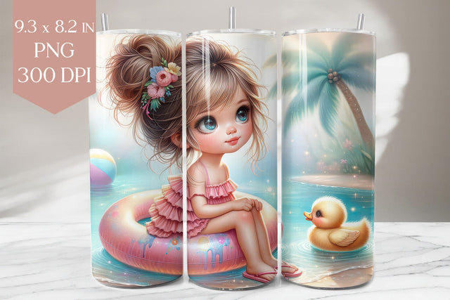 Beach Girl Tumbler Wrap PNG, 20oz Summer Duck Tumbler Design Sublimation BijouBay 