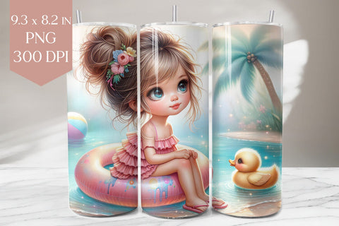 Beach Girl Tumbler Wrap PNG, 20oz Summer Duck Tumbler Design Sublimation BijouBay 