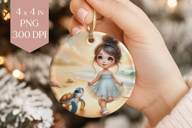 Beach Girl & Turtle Ornament PNG Sublimation BijouBay 
